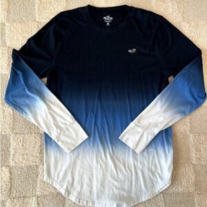 Hollister Ombre Blue Curved Hem Long Sleeve T-Shirt